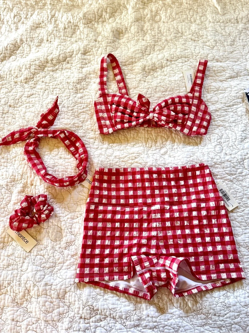 Montce NWT Limited Edition Swimsuit Retro Red Gingham with Shorts - Picture 1 of 5